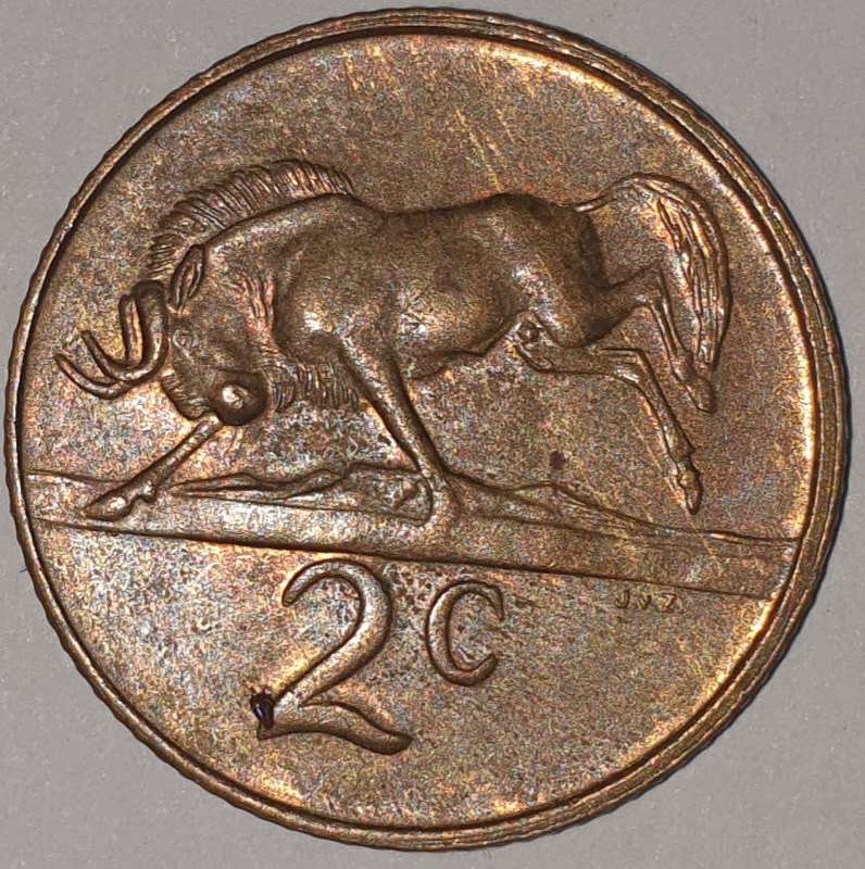1981 - 2 CENT COIN (TWO CENT COIN) - RSA - BRONZE - KM#83 - BILINGUAL LEGEND - WILDEBEEST